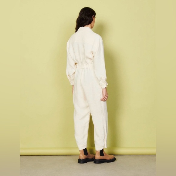 Sandro long-sleeved ivory pant Jumpsuit with gold snap buttons.Women’s M - Picture 5 of 13